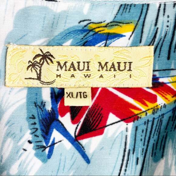 Maui Hawaii Aloha Button Down Palm Blue - Picture 2 of 5